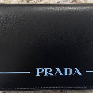Prada Saffiano Leather Blue Wallet With Change Holder New With Tags & Box